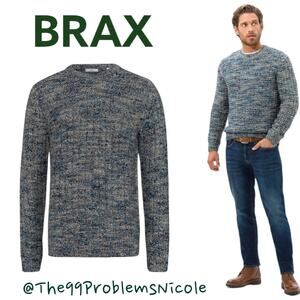 BRAX Rick Structure Pullover Sweater Denim Blue Alpaca Blend